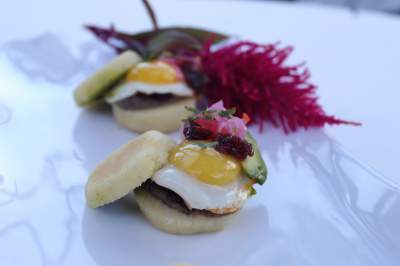 Arepas with Picadillo and Quail Egg